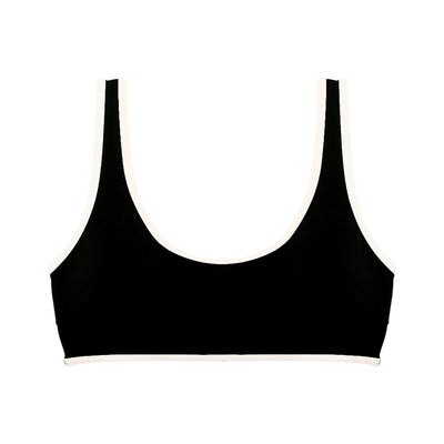 Underprotection bikini top i sort med hvis kant lavet af 85% polyester (genanvendt) og 15% elastan