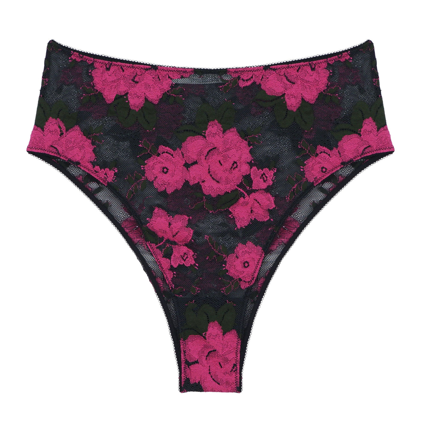 Underprotection high brief i farven sort med et blomster design på lavet af genanvendt polyamid 